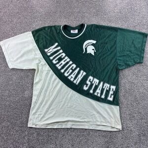 Vintage Michigan State Spartans Shirt Mens Large Green Mesh Jersey Double Sided